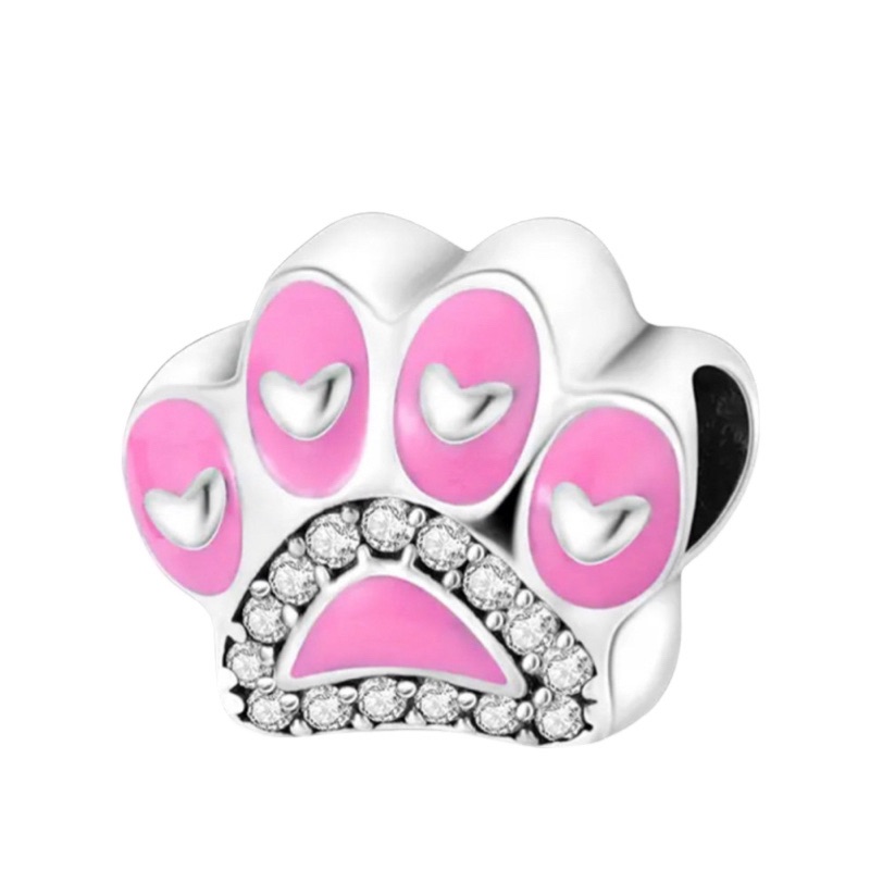 Pink And Zircon Paw Charm 925 Sterling Silver 27$